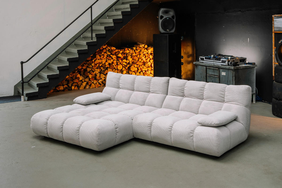 ECKSOFA VIVIEN Silber Cord - Silberfarben/Schwarz, Kunststoff/Textil (290/178cm) - KAWOLA