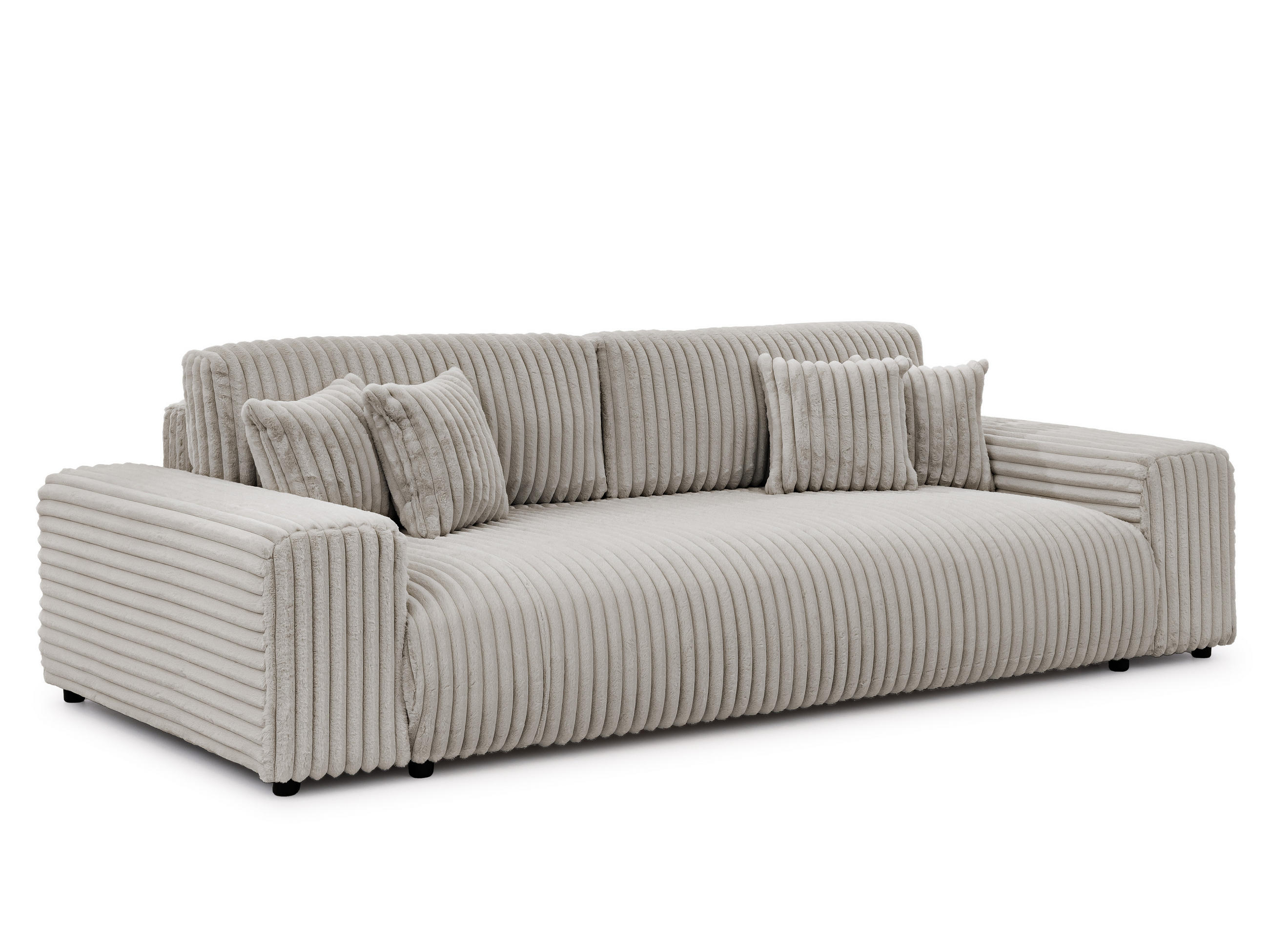 BIGSOFA Mollis Hellgrau Plüschcord mit Schlaffunktion - Hellgrau/Schwarz, Holz/Kunststoff (260/77/124cm) - S-Style Möbel
