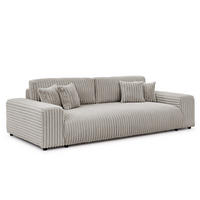 BIGSOFA Mollis Hellgrau Plüschcord mit Schlaffunktion - Hellgrau/Schwarz, Holz/Kunststoff (260/77/124cm) - S-Style Möbel