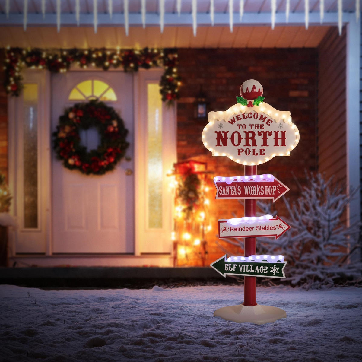 LED WEIHNACHTSDEKO Wegweiser 95 cm - Rot, Kunststoff (29.5/95/29.5cm) - ECD-Germany
