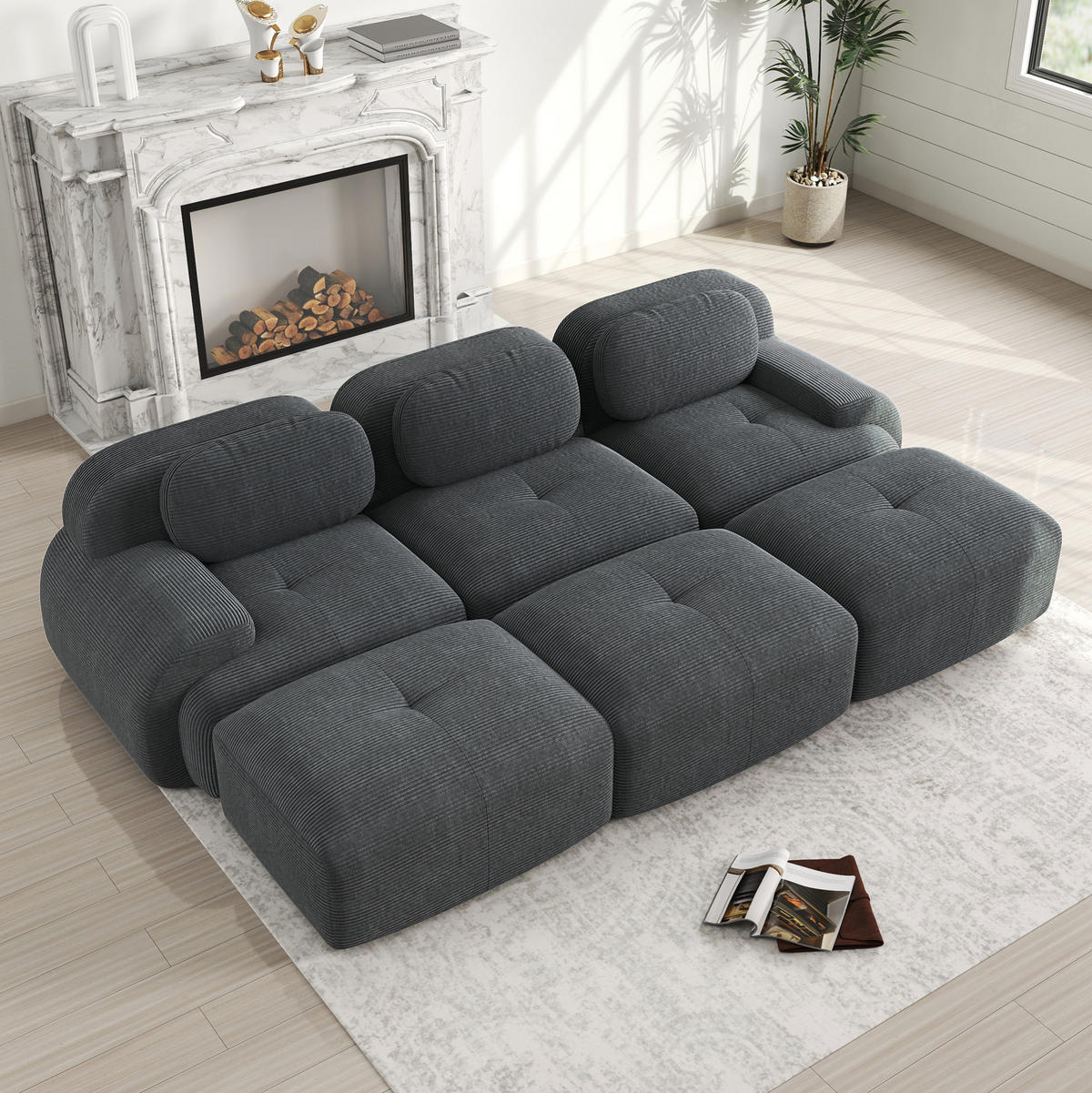 ECKSOFA modular rahmenlos Cord Grey - Grau, Kunststoff (178/75/298.1cm) - Meubliv