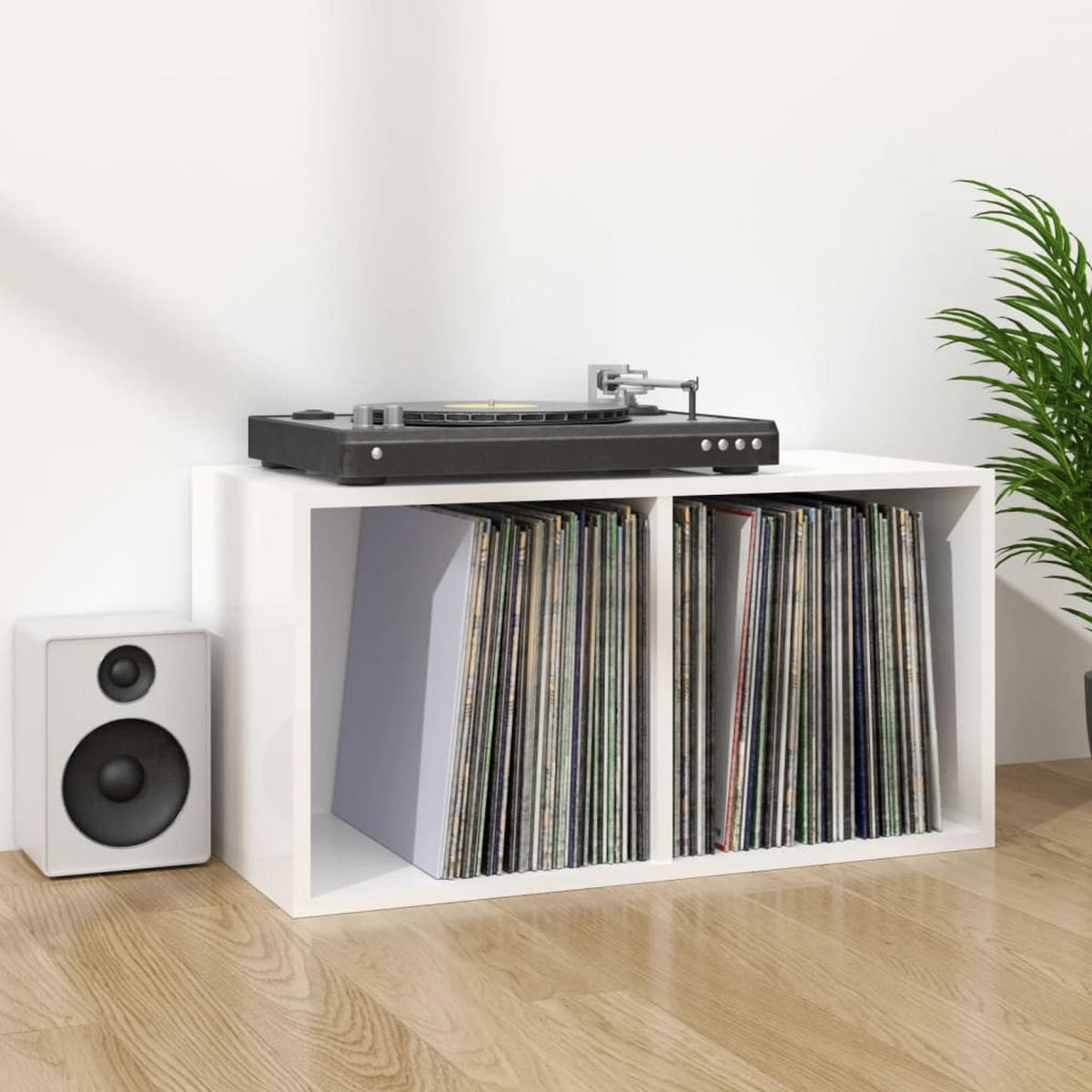 SCHALLPLATTENREGAL 71/34/36 cm, aus Holzwerkstoff, in Hochglanz-Weiß - Weiß, Holz (71/34/71cm) - vidaXL