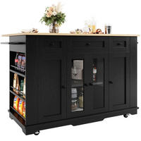 KÜCHENINSEL 151,5/91,7/60 cm Schwarz/Natur aus MDF und Metall mit klappbarer Arbeitsplatte - Schwarz, Holzwerkstoff (60/91.7/151.5cm) - OKMYHOME