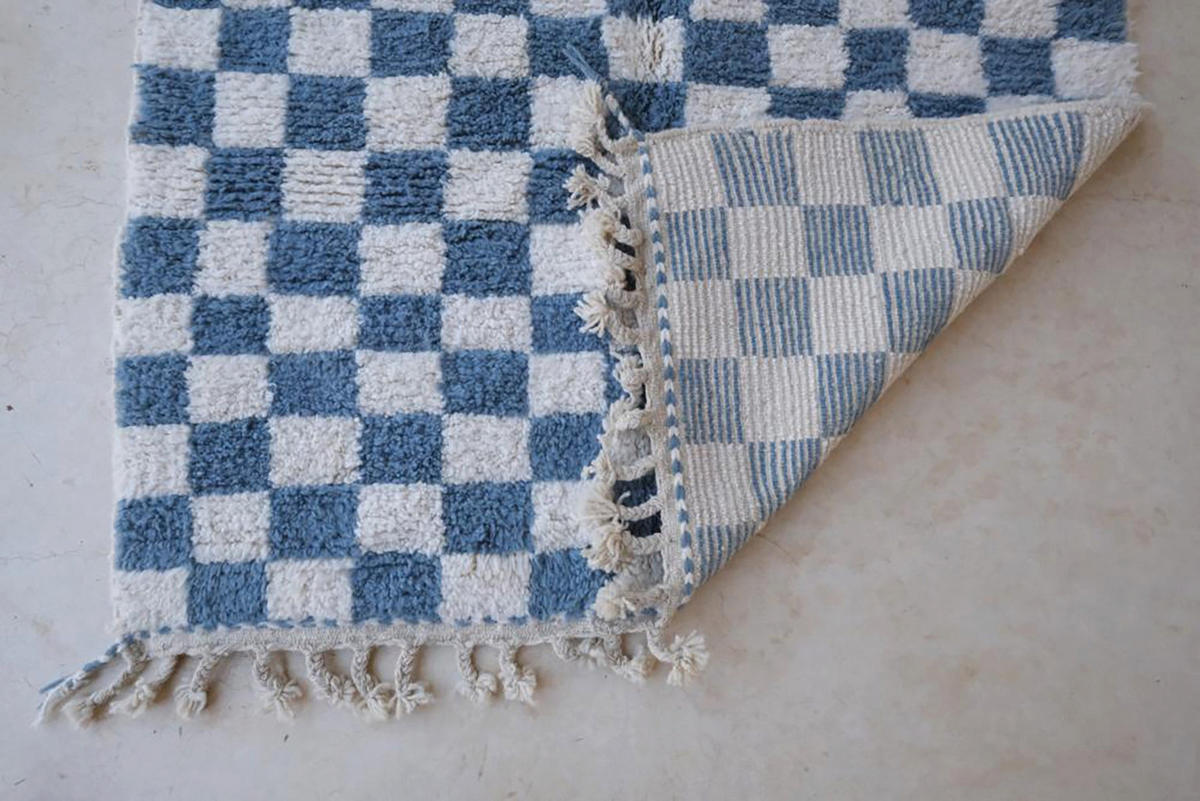 BERBERTEPPICH mit Karomuster aus Wolle 200x 300 cm - Blau, Naturmaterialien (200/300cm) - AFK Living