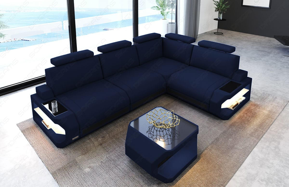 ECKSOFA Siena Dunkelblau Schwarz Mikrofaserstoff - Dunkelblau, Kunststoff (272/272cm)