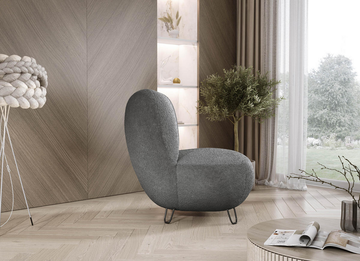 SESSEL LUIS, Skandinavischer Stil – Freistehend, 82×56×82 cm, ANTHRAZIT - Anthrazit/Schwarz, Holz/Textil (82/82/66cm) - DomoHome