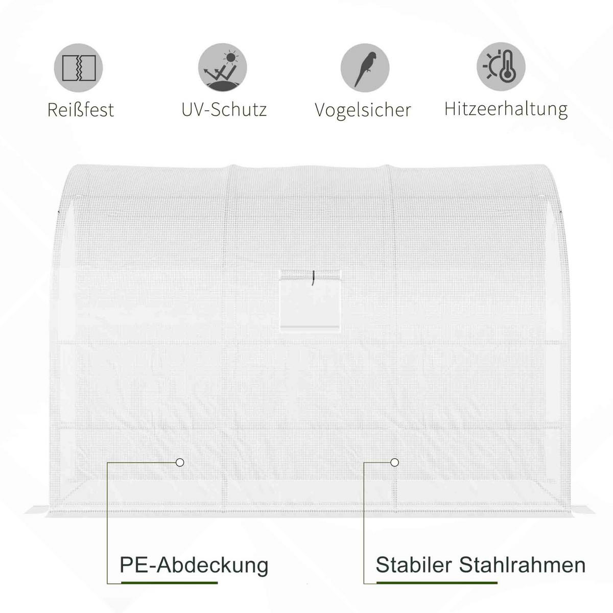 GEWÄCHSHAUS 300/150/213 cm in Weiß mit 6 Regalen und hochrollbarem Fenster - Weiß, Kunststoff (150/213/300cm) - Flora Grace