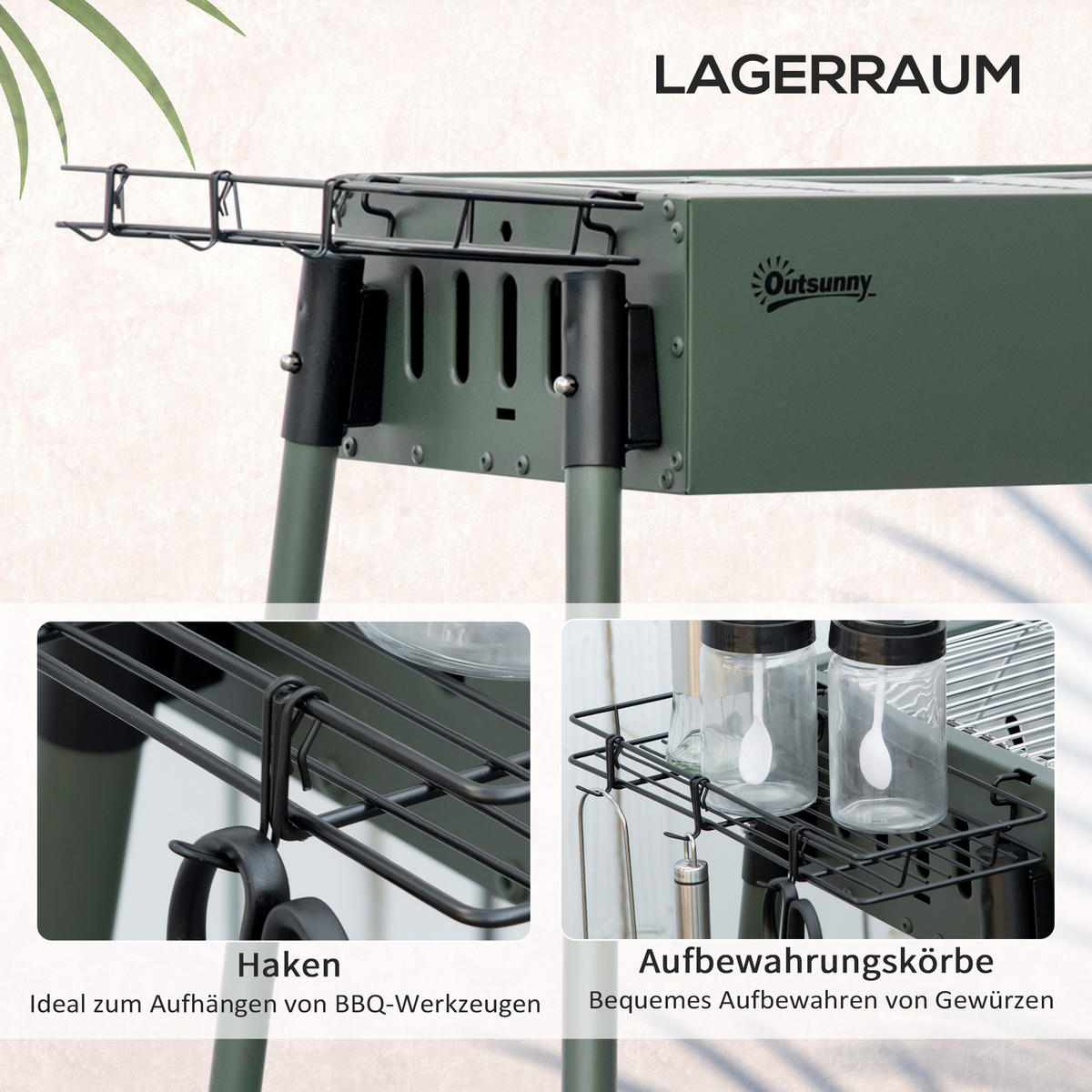 HOLZKOHLEGRILL - Grün, Metall (39/70/94cm) - Outsunny