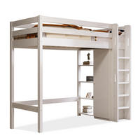 HOCHBETT 90/200 cm Weiß aus Holzwerkstoff und Massivholz mit Kleiderschrank und 6 Regalen - Weiß, Holzwerkstoff (90/200cm) - OKMYHOME