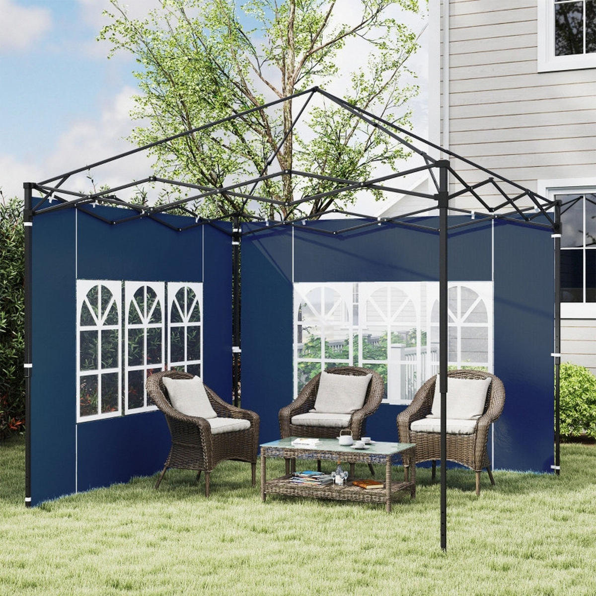 PAVILLON SEITENWÄNDE 2er Set 3x3 3x6 Fenster blau - Blau, Kunststoff (293/193/1cm) - Fortuna Lai