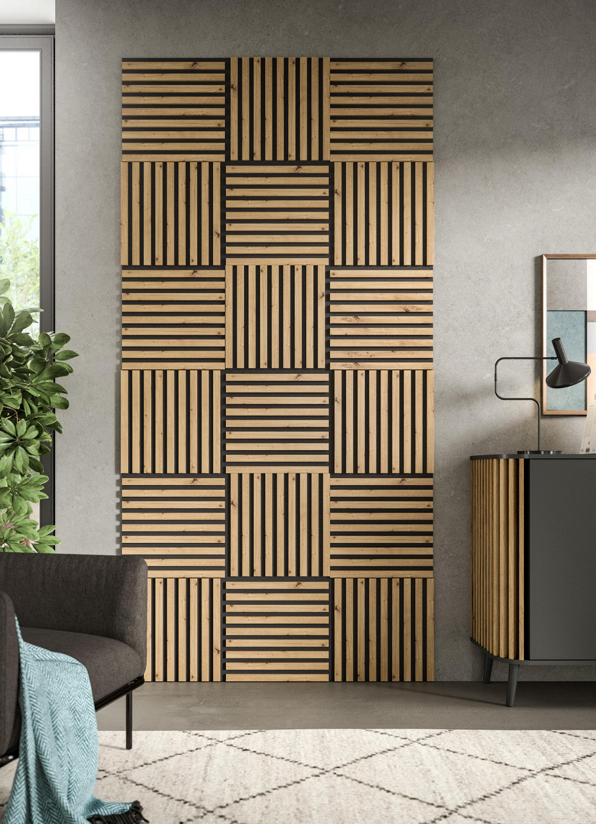 AKUSTIKPANEEL Set 4-teilig Eiche Artisan, Wandpaneel 40 x 40 cm - Eiche Artisan, Holzwerkstoff (40/40/2cm) - Inn.Furn