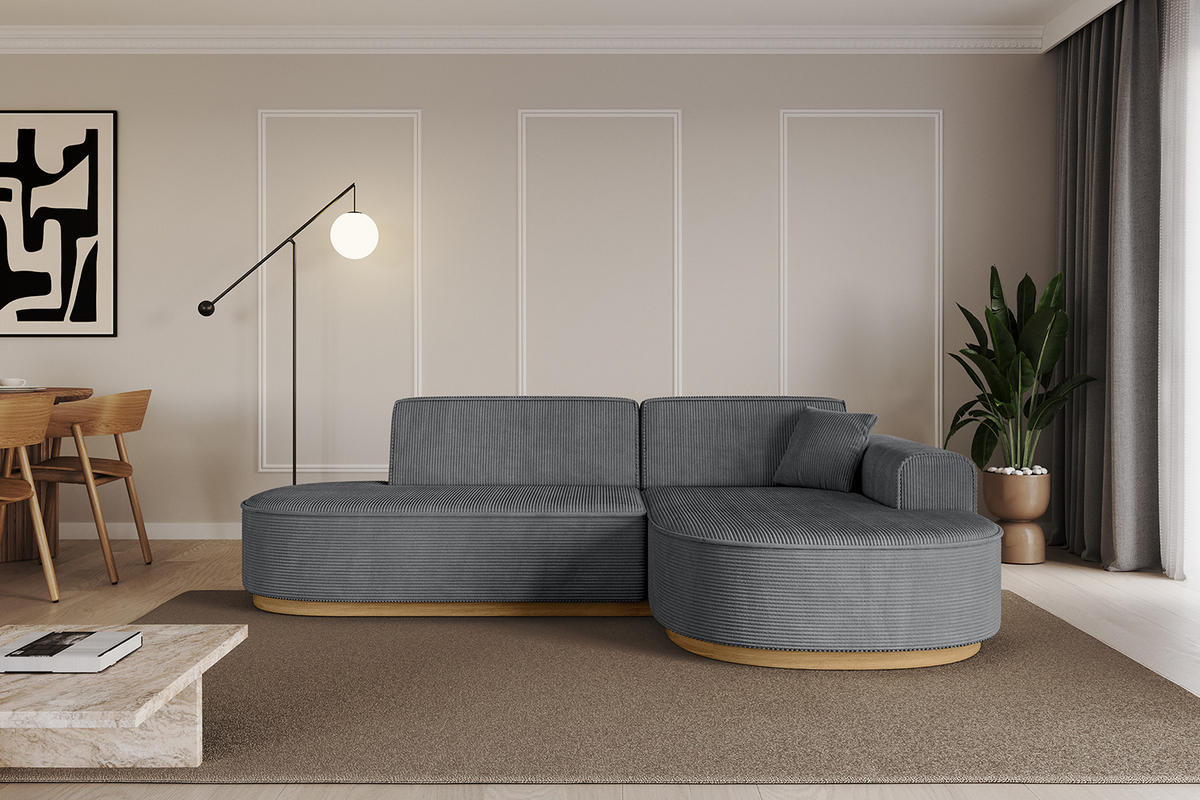 ECKSOFA Ottomane Rechts MARI-L1-v2 - 243x171x83 cm Dunkelgrau Cord - Dunkelgrau, Holzwerkstoff/Textil (171/243cm) - ALTDECOR