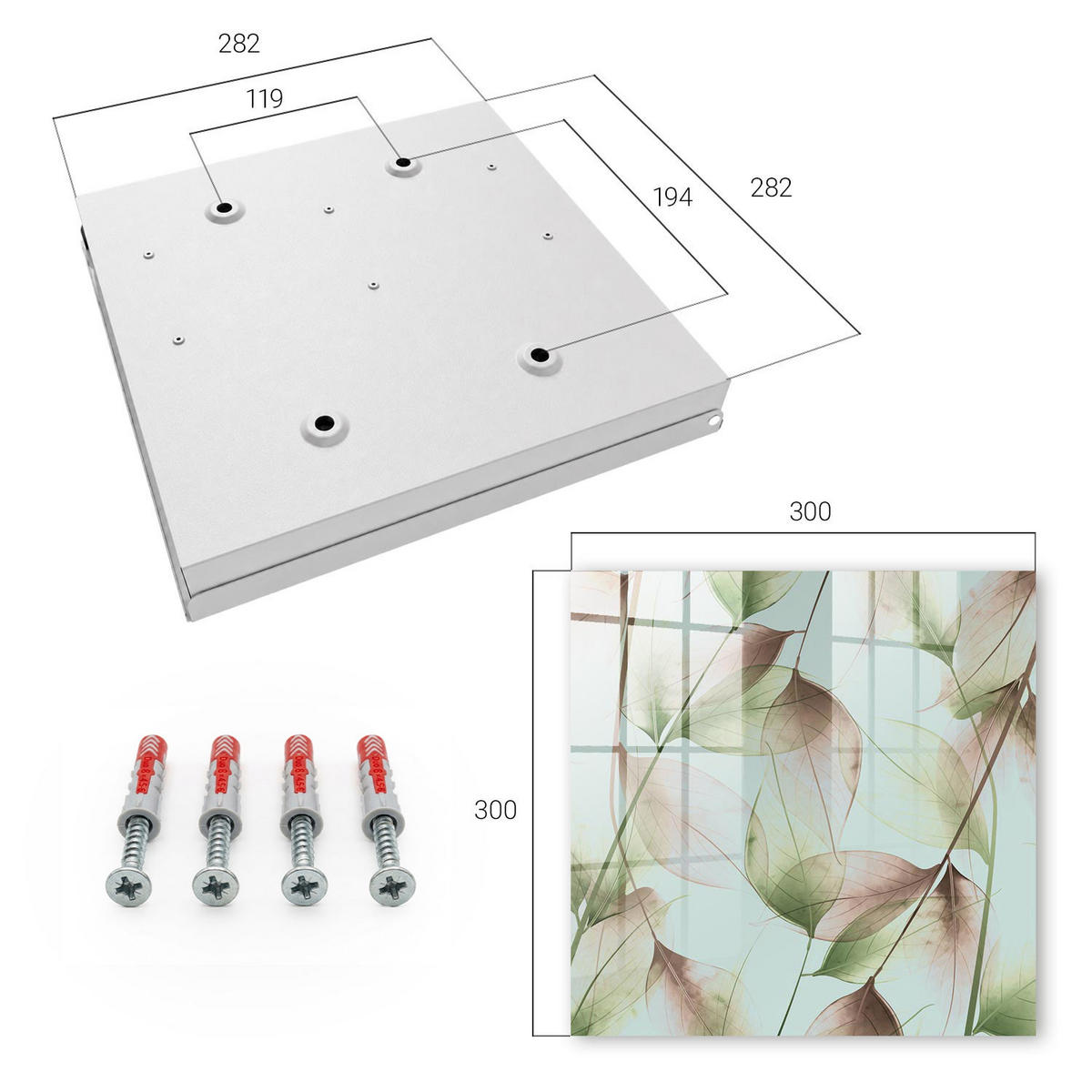 SCHLÜSSELBOX Weiß 30x30 cm – Türöffnung nach rechts - Blätter der Natur - Grün, Metall (30/30/5cm) - TULUP