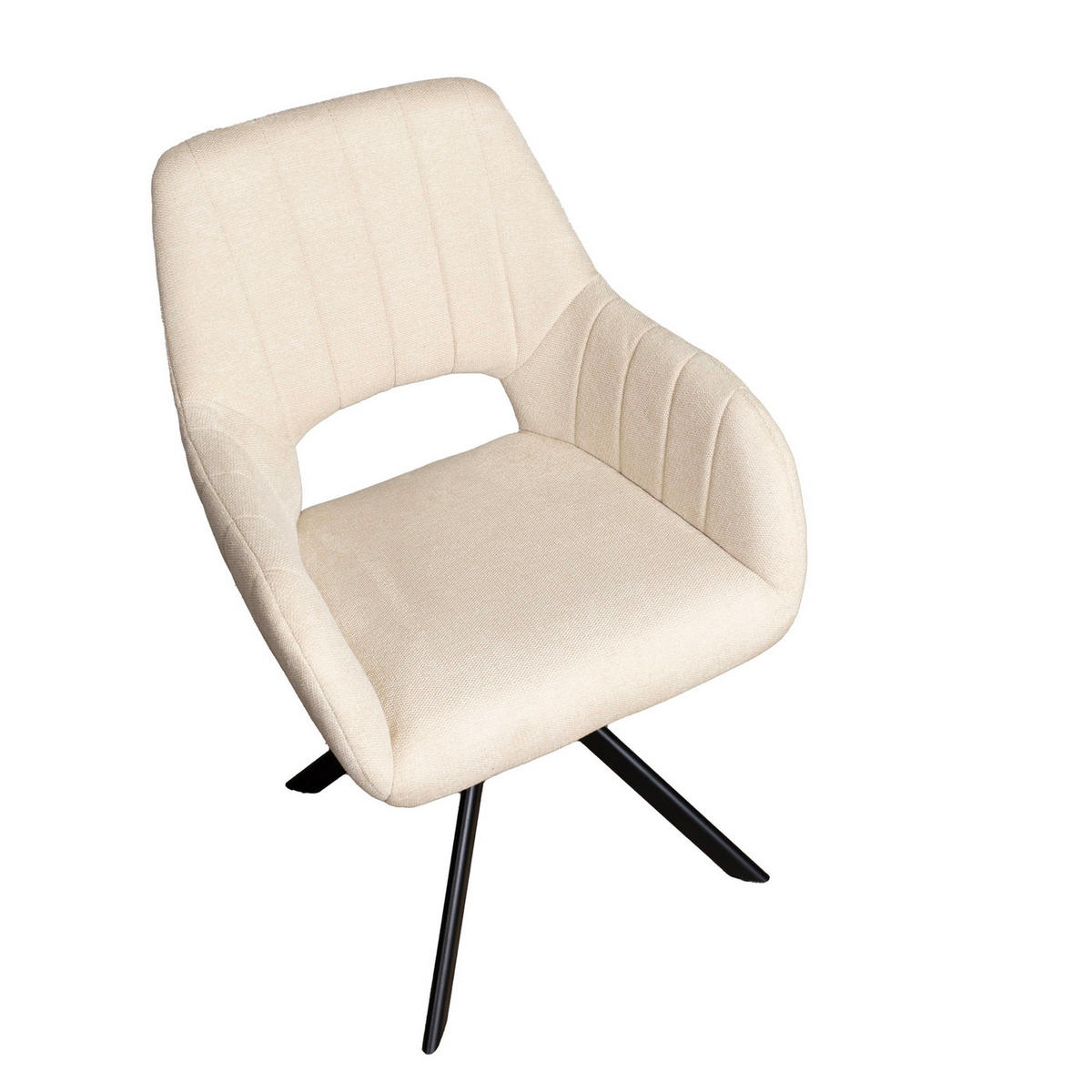 STUHL 2er Set drehbar aus Stoff, beige - Beige/Schwarz, Textil/Metall (57/84/58cm) - Giga Meubel