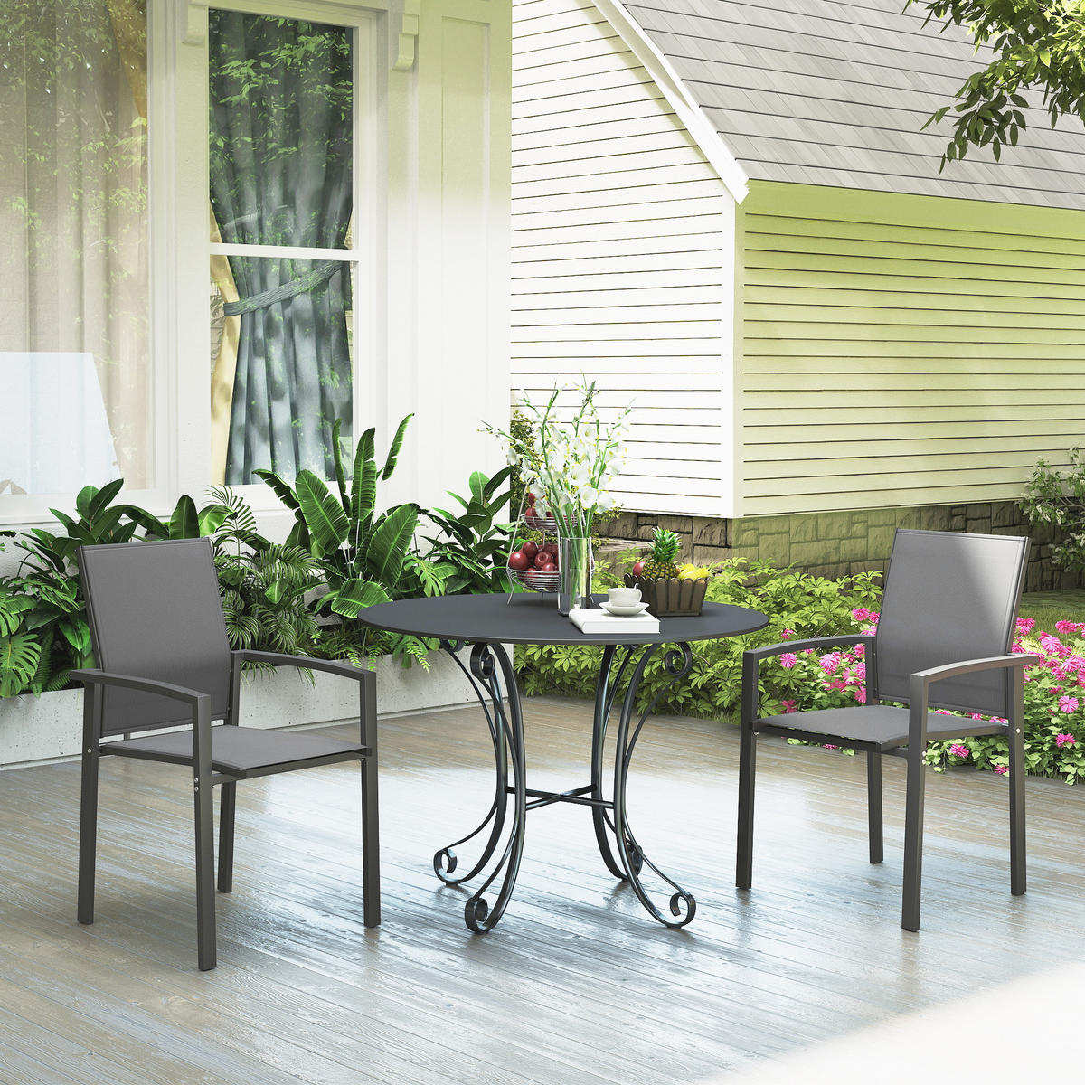 GARTENSTUHL Grau 2 Stück - Grau, Metall (56/89/58cm) - GiPP