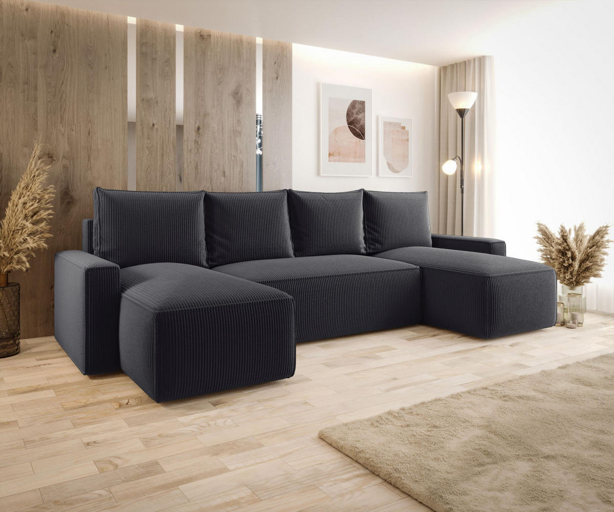 WOHNLANDSCHAFT mit Schlaffunktion SAVIO U Poso 34 - Graphitfarben, Textil (300/75/140cm) - Bedante
