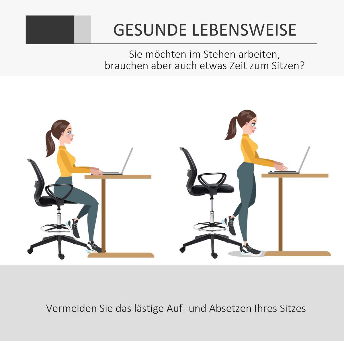 STEHSTUHL 59,5/60/102,5–126 cm, ergonomisch höhenverstellbar und drehbar mit Fußstütze, Schwarz - Schwarz, Kunststoff (60/126/59cm) - Redom