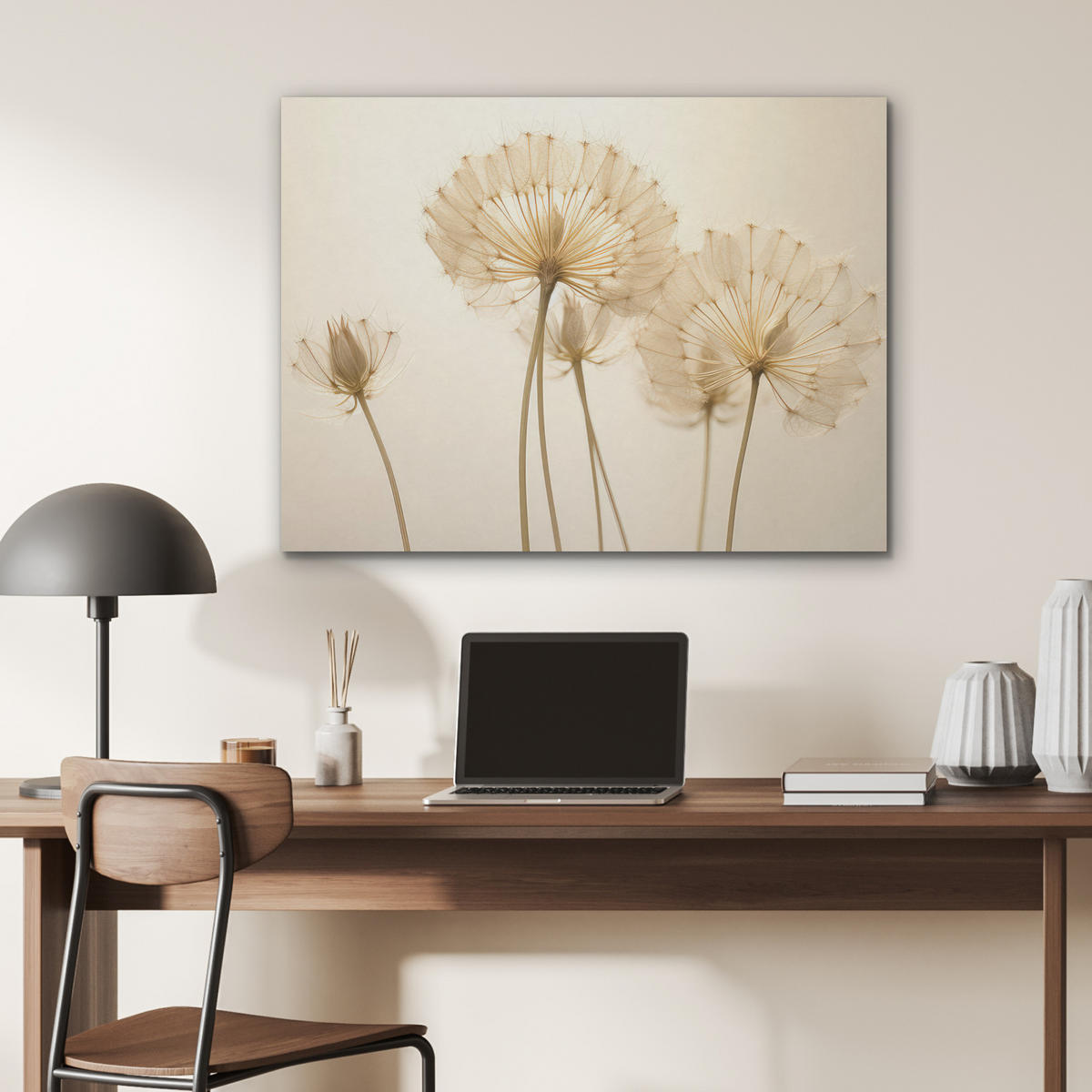 AKUSTIKPANEEL Sonnenlicht - Löwenzahn - Botanisch - Blumen 80x60 cm - Creme, Textil (80/0.9/60cm) - MuchoWow
