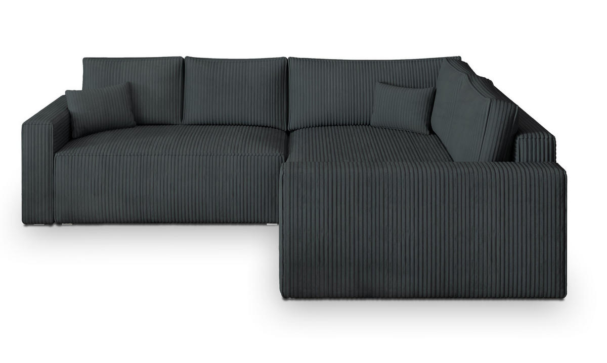 ECKSOFA ERONIS R-S Graphitfarben Kordstoff mit Schlaffunktion - Graphitfarben, Holz (265/194cm) - MASSENO