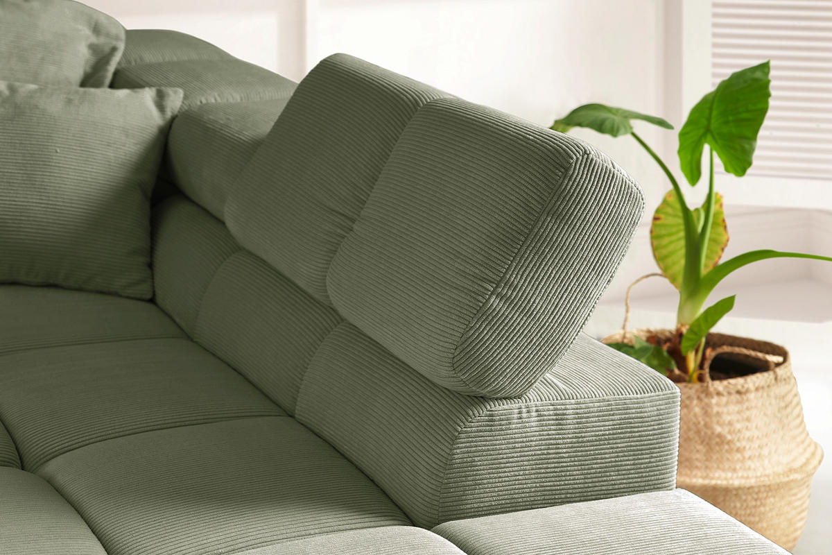 ECKSOFA NEVADA Dunkelgrün Cord - Dunkelgrün/Schwarz, Kunststoff/Textil (319/215cm) - KAWOLA
