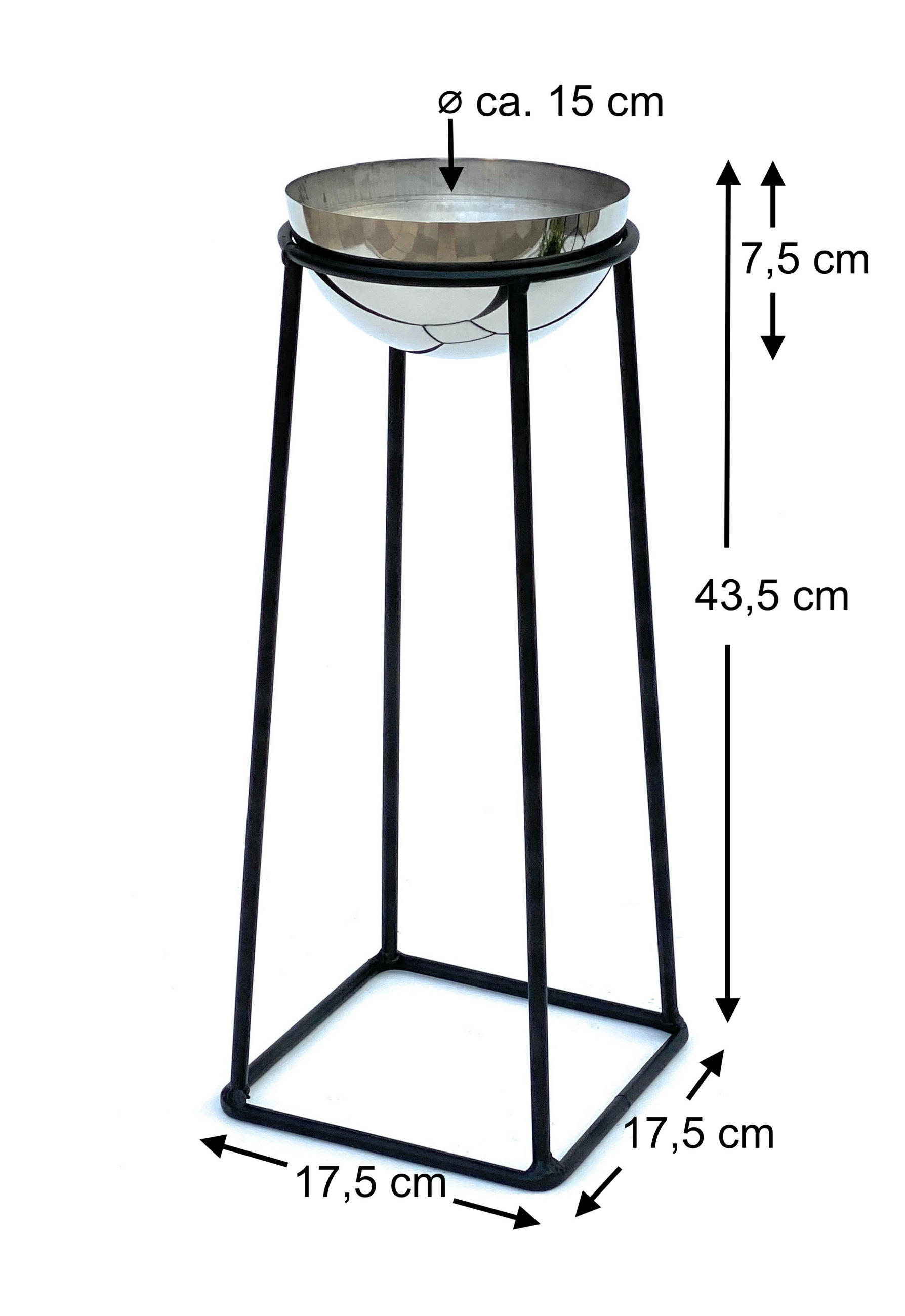 BLUMENHOCKER Metall mit Topf Schwarz Silber 43,5 cm Blumenständer 96078 S - Schwarz, Metall (17.5/43.5/17.5cm) - DanDiBo