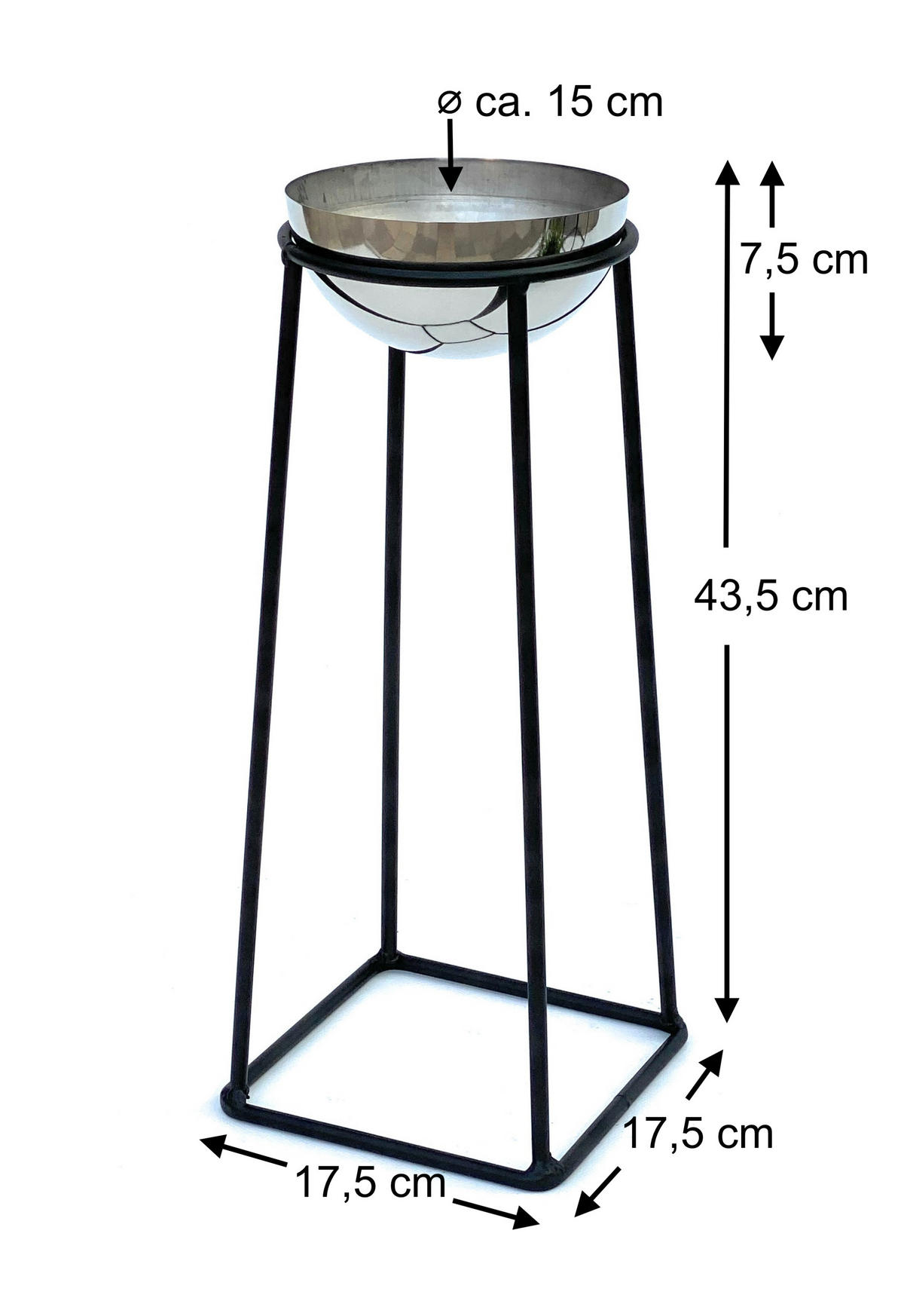 BLUMENHOCKER Metall mit Topf Schwarz Silber 43,5 cm Blumenständer 96078 S - Schwarz, Metall (17.5/43.5/17.5cm) - DanDiBo