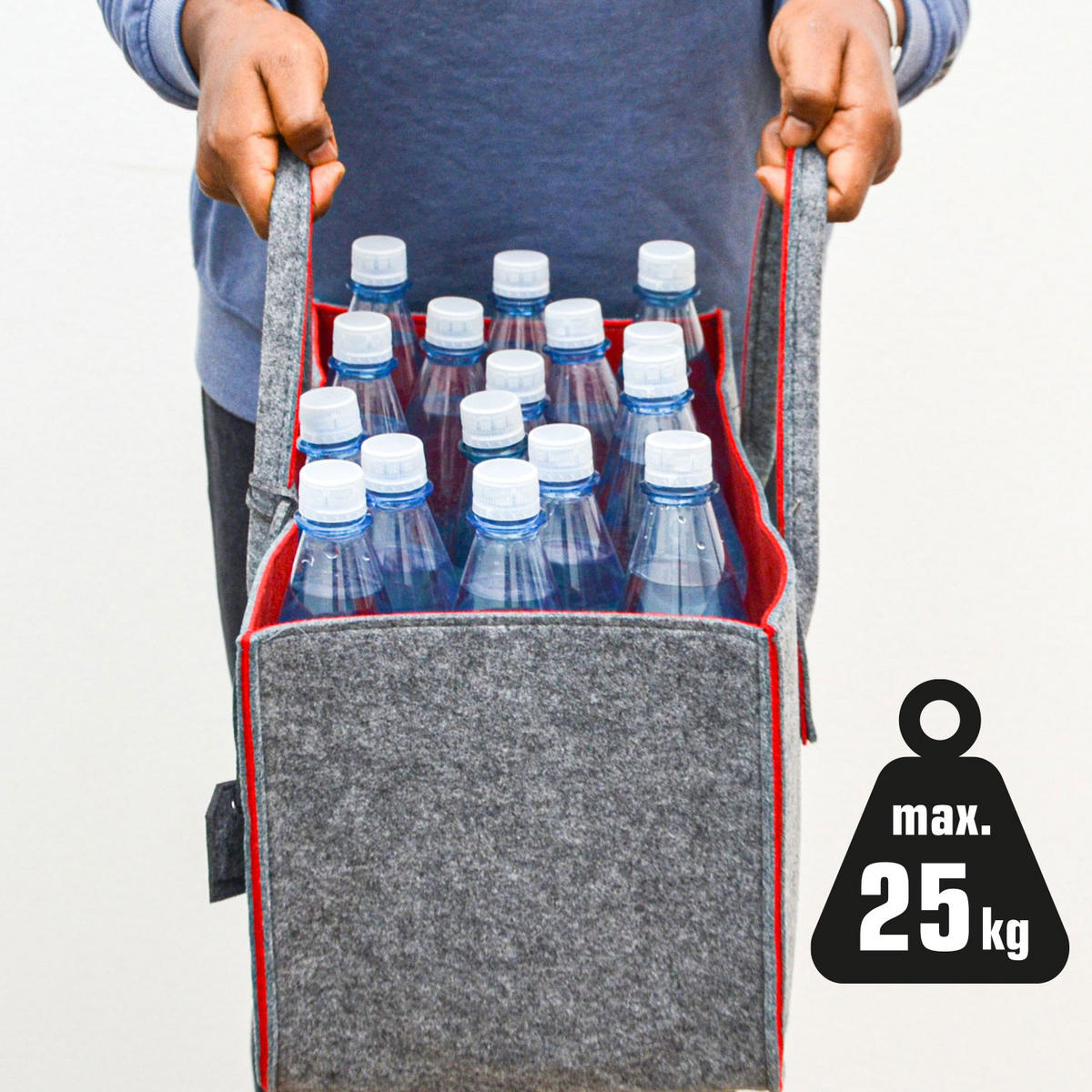 FILZTASCHE, 50x25x25 cm, Grau - Rot, Kunststoff (50/25/25cm) - Dunedesign