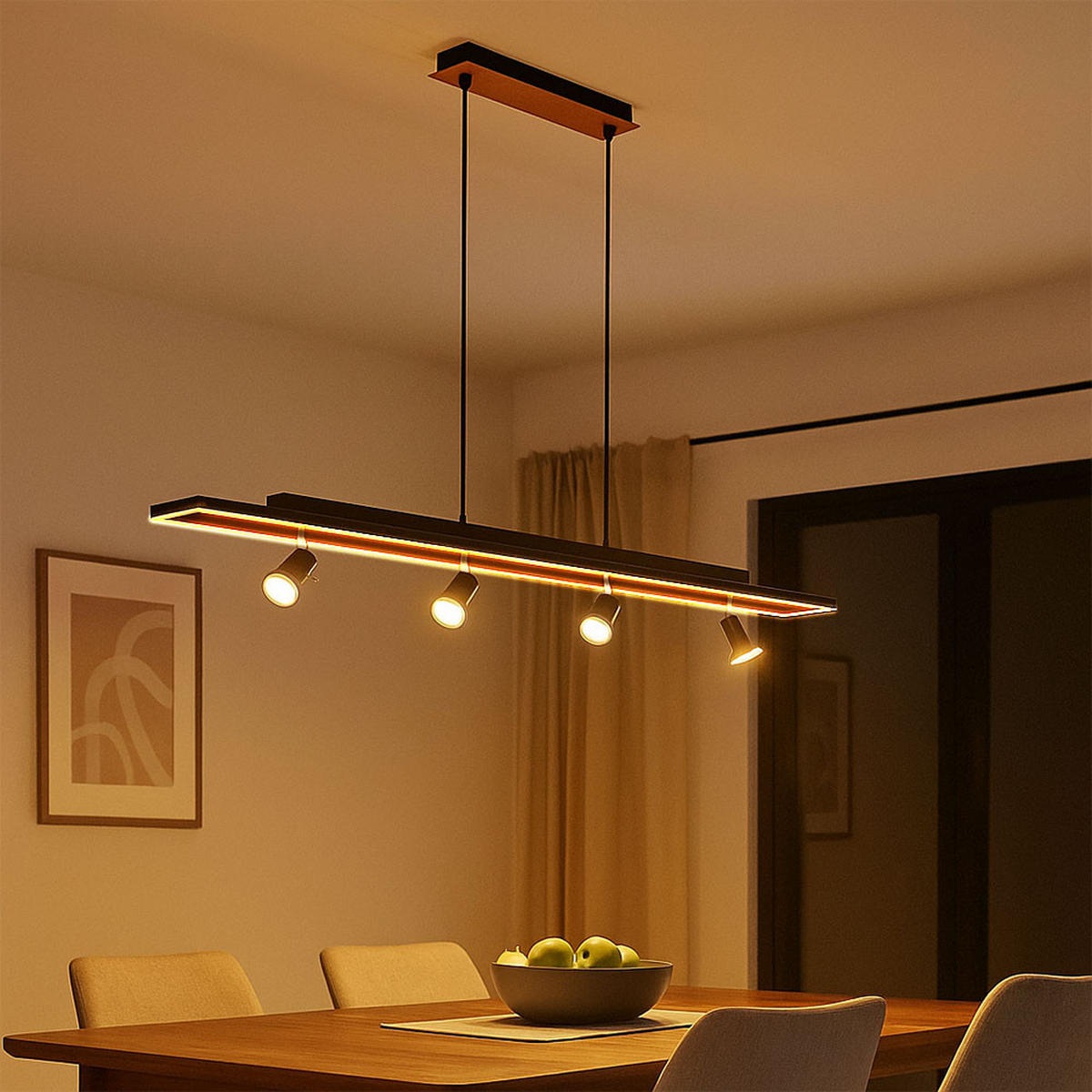 LED HÄNGELEUCHTE Metall Schwarz Holzoptik - Schwarz, Metall (116/12/120cm) - Globo Lighting