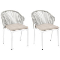 STUHL 2er-Set und Sitzkissen Metall Cremeweiß Paranea - Creme, Metall (46/80/47cm) - Beliani