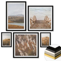 WANDBILDER 5er-Set - 50x50 cm & 20x30 cm & 40x60 cm Schwarzer Rahmen - Landschaften Wiesen Berge See - Schwarz, Kunststoff (40/60cm) - ArtPrintCave