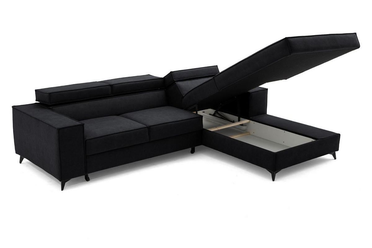 ECKSOFA PURE S Rechts mit Schlaffunktion 127x215 Velours Graphit - Graphitfarben/Schwarz, Holz/Textil (204/281cm) - Muffo