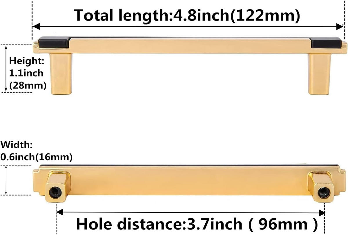 MÖBELGRIFF Gold Schwarz 6er-Set 96 mm Messing - Multicolor, Metall (1.1/3.5/12.2cm)