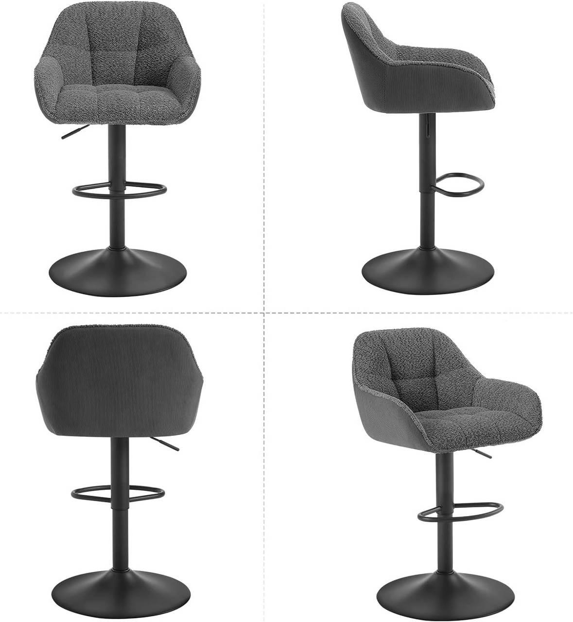 BARHOCKER 2er Set gepolstert, Chenille, Cord, Dunkelgrau - Dunkelgrau/Schwarz, Kunststoff/Textil (52/87/50cm) - Woltu