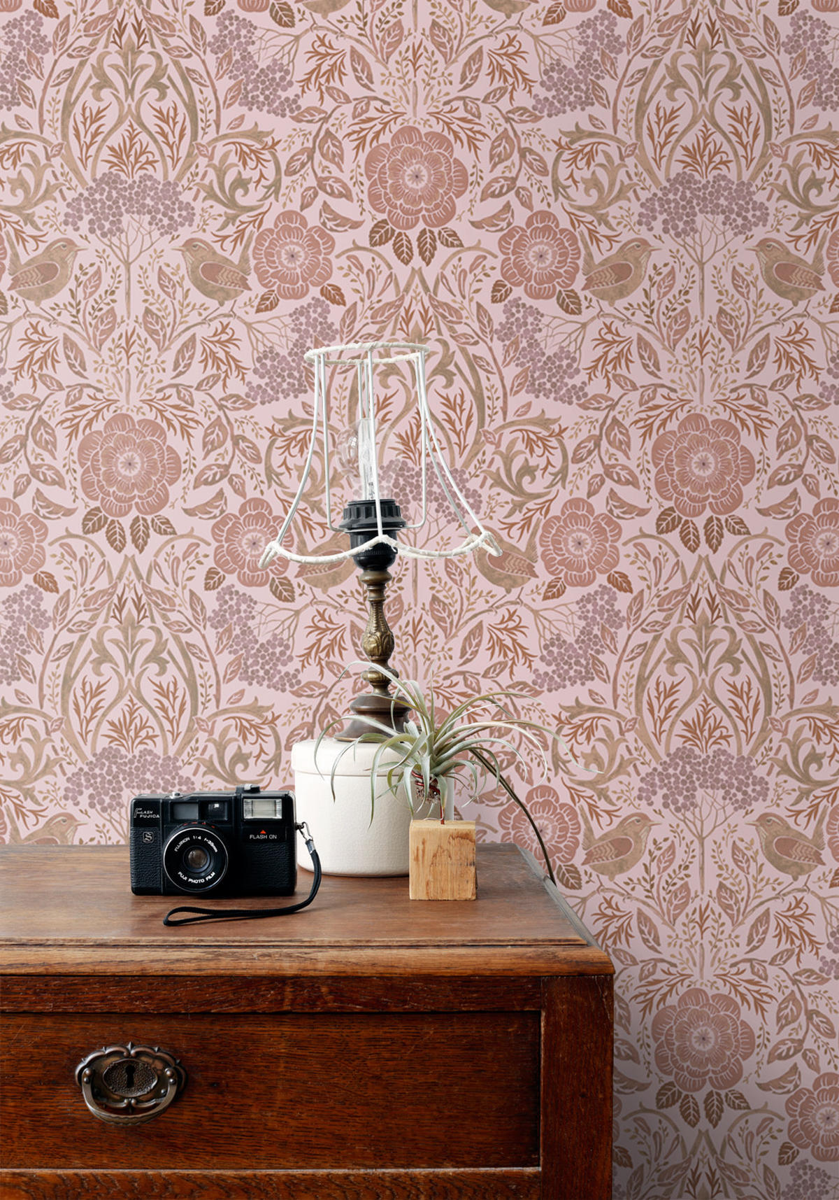 TAPETE Blumen und Vögel 53 cm x 10.05 m - Pink, Papier (53/1000cm) - ESTAhome