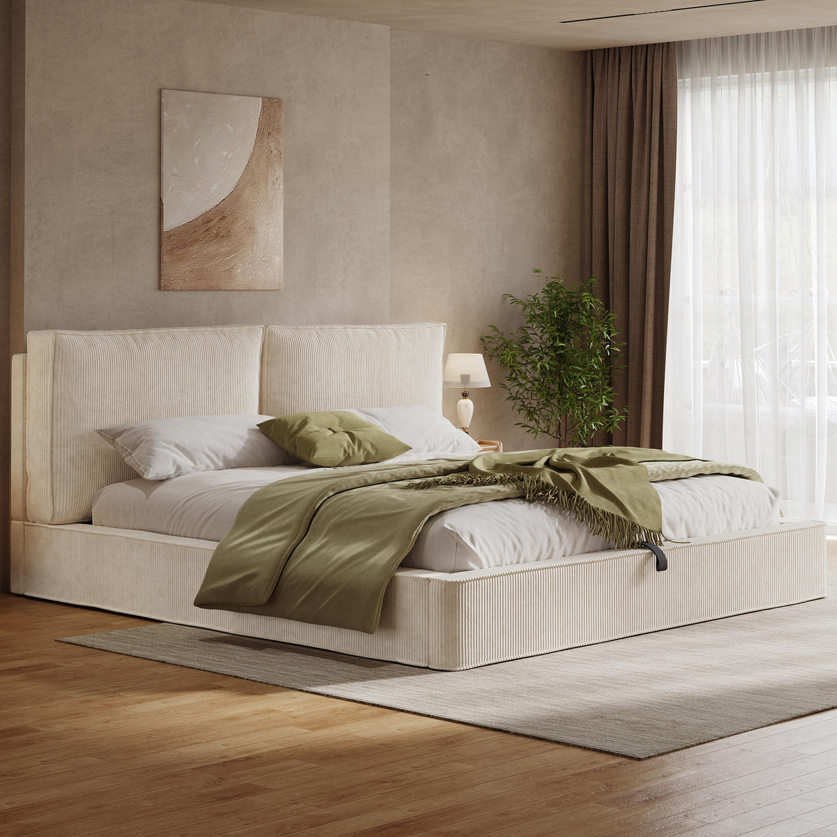 POLSTERBETT 180/200 cm in Beige mit Bettkasten und Lattenrost Cord Blockdesign - Beige, Holzwerkstoff/Textil (180/200cm) - STILVORA