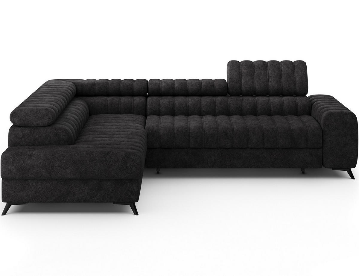 KANEDO Ecksofa mit Schlaffunktion und Bettkasten – Modernes Designsofa, verstellbare Kopfstützen, Metallfüße - Schwarz, Kunststoff (269/86cm) - Wohnideebilder