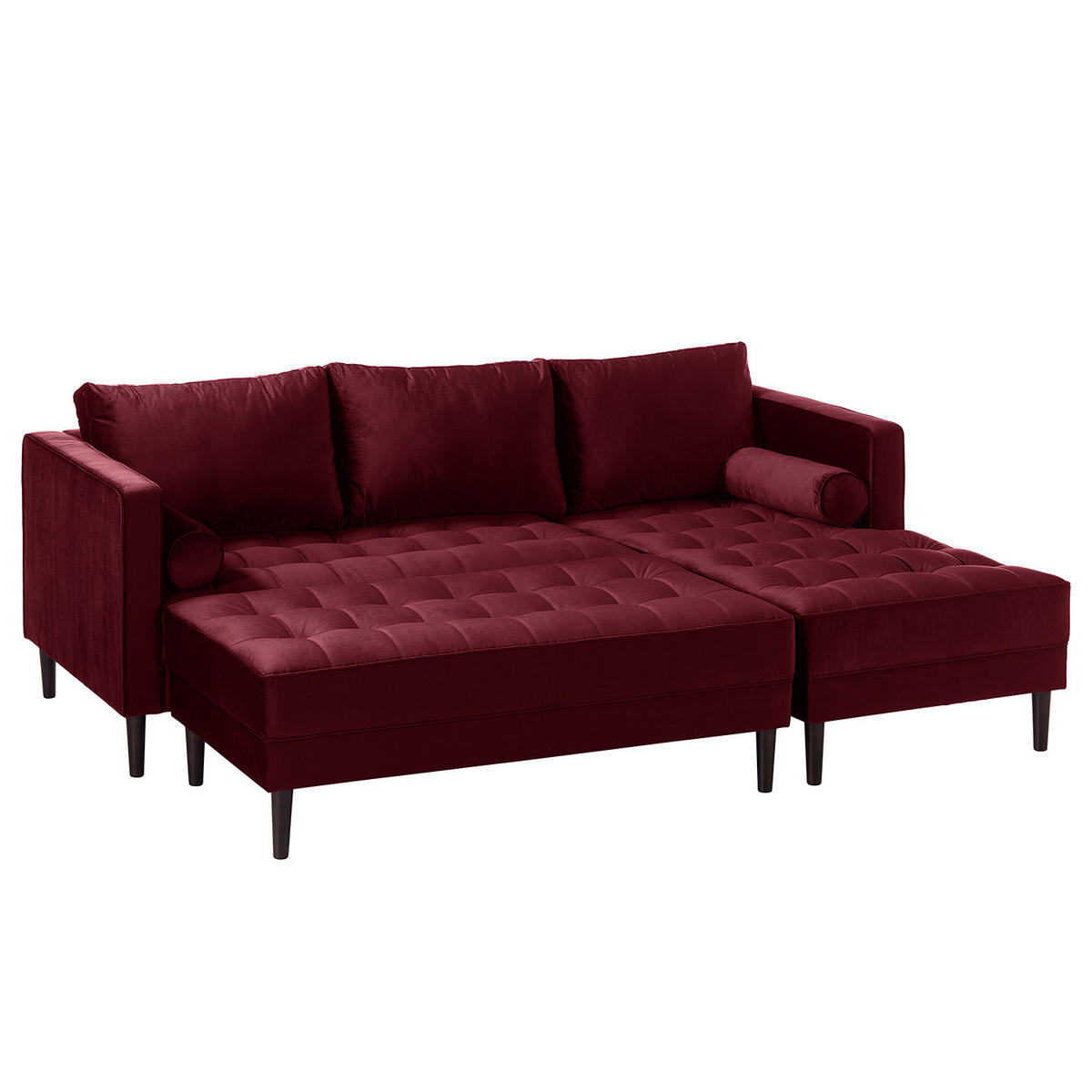 ECKSOFA - Samt - Dunkelbraun/Weinrot, Birkenholz/Textil (201/155cm) - home24