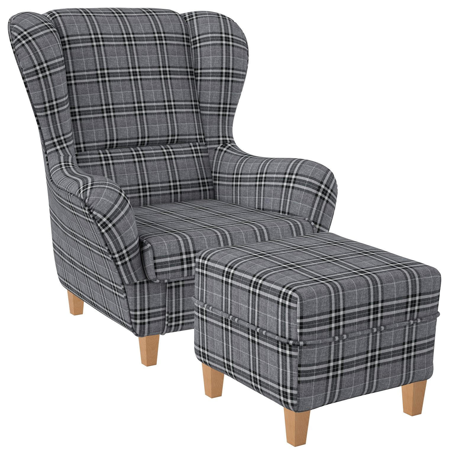 OHRENSESSEL Sofia Relaxsessel mit Hocker | Design Oxford Grau - Dunkelgrau/Graphitfarben, Textil (92/68/95cm) - Supellex