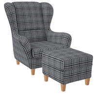 OHRENSESSEL Sofia Relaxsessel mit Hocker | Design Oxford Grau - Dunkelgrau/Graphitfarben, Textil (92/68/95cm) - Supellex