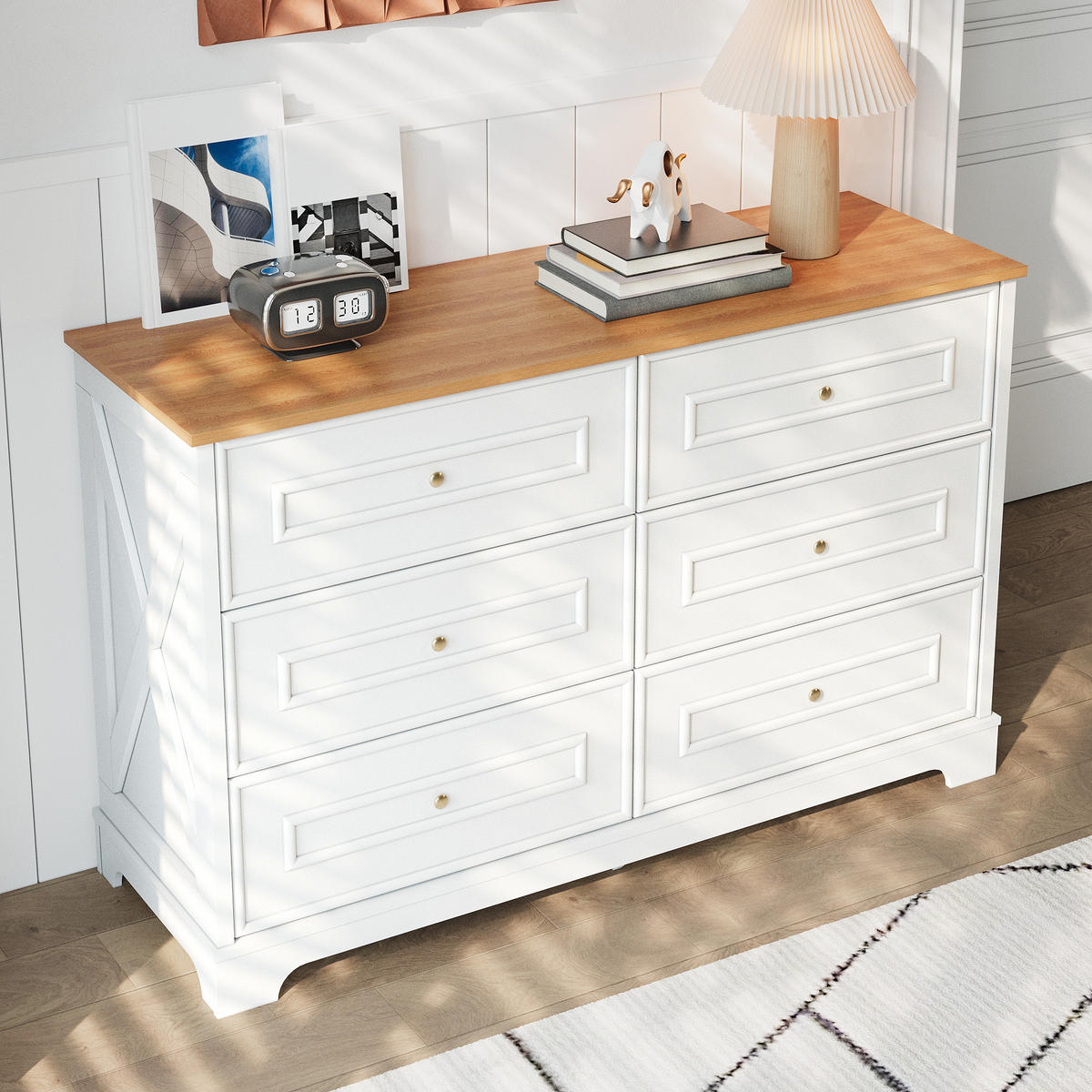 SIDEBOARD 6 Schubladen 120x40x76 cm modern - Weiß, Holz (120/76/40cm) - LEBENLANG