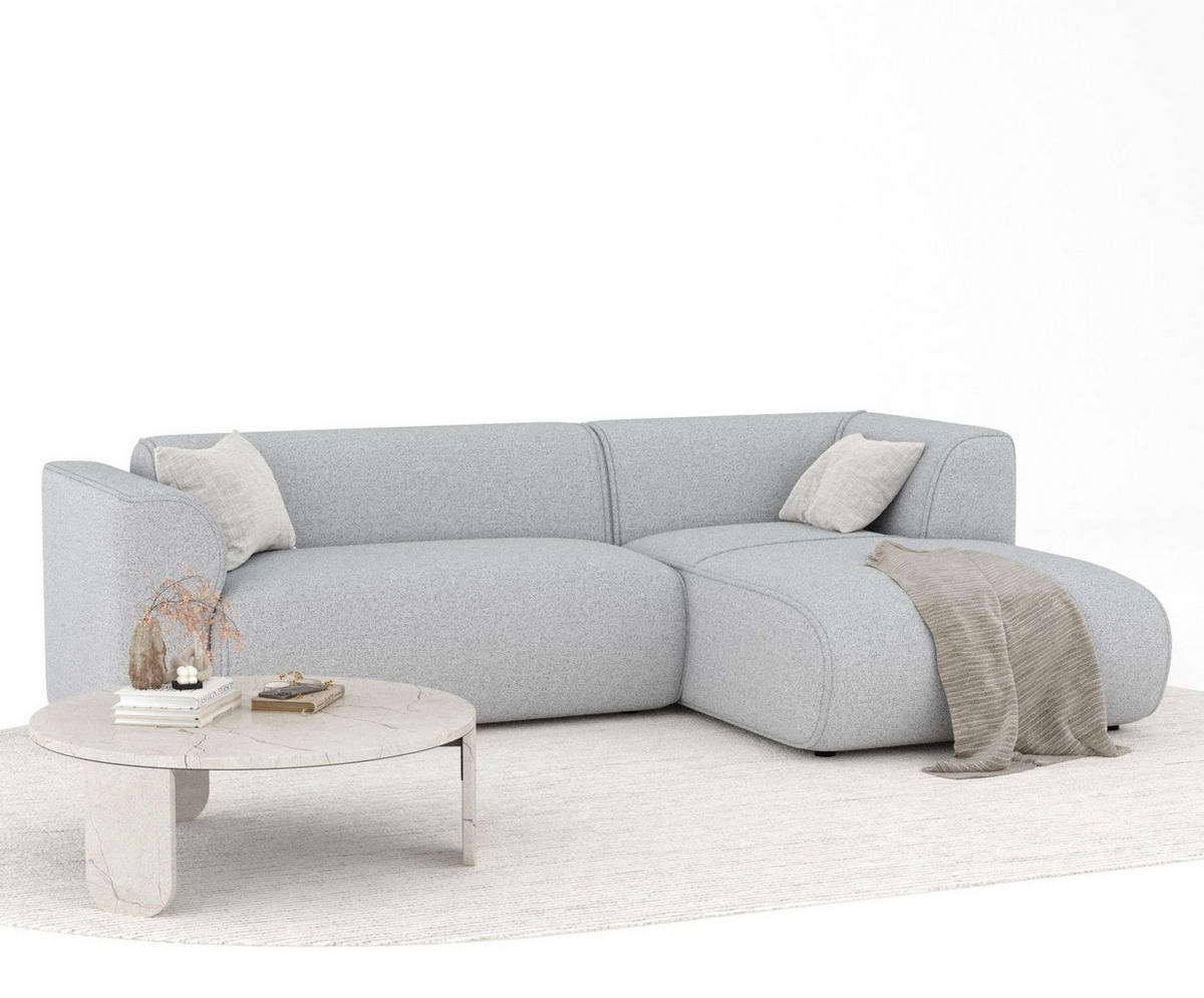 ECKSOFA Melani Hellgrau Webstoff - Rechts Seite - Hellgrau/Schwarz, Holz/Holzwerkstoff (162/256cm) - Maison de Reve