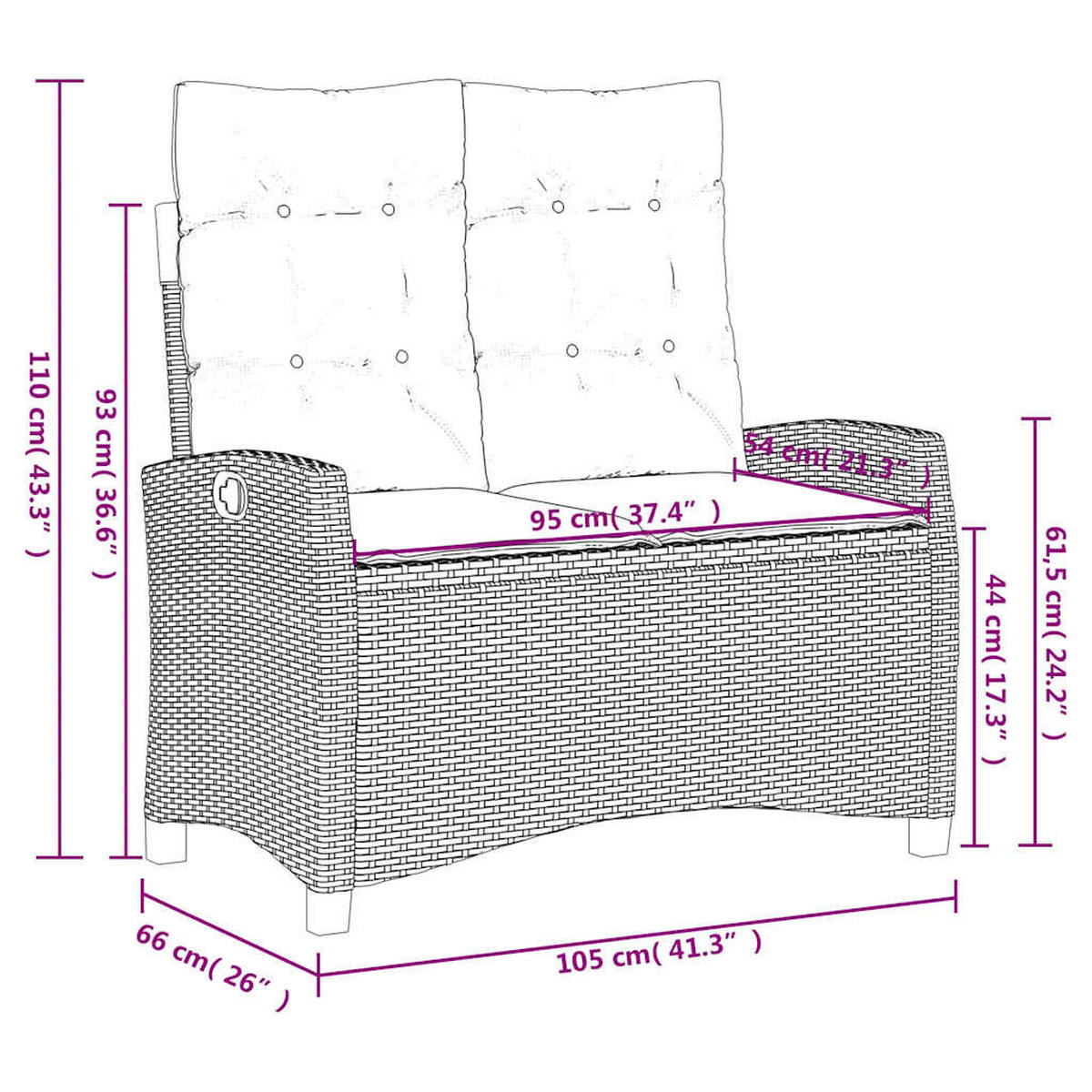 GARTENBANK Verstellbar Mit Kissen Grau Poly Rattan - Grau, Kunststoff (105/93/66cm) - vidaXL