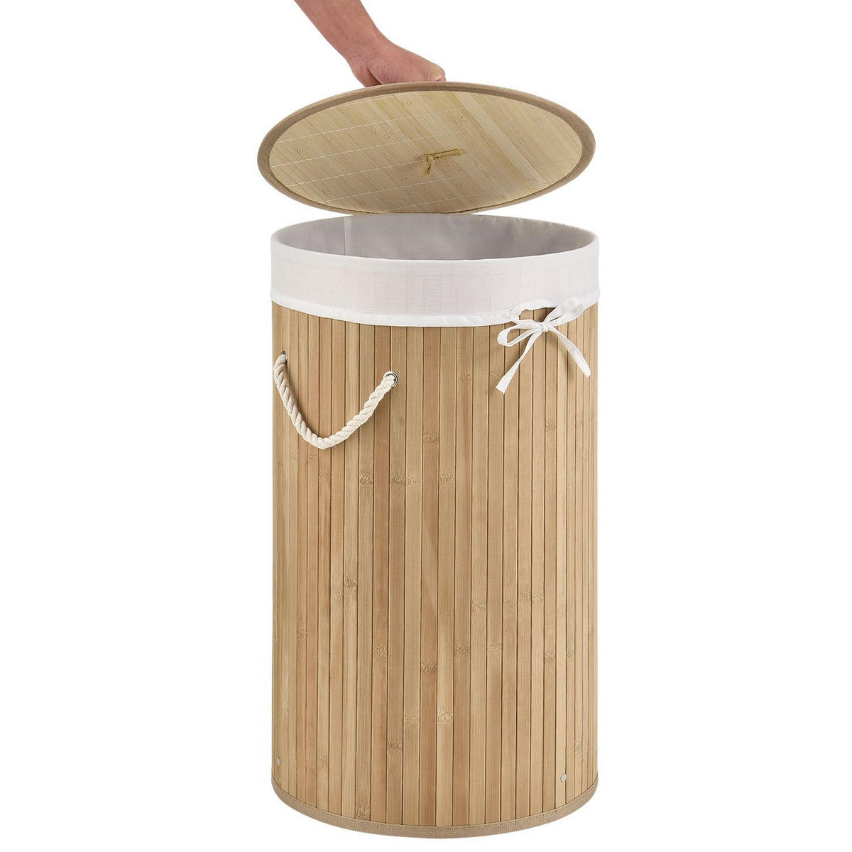 WÄSCHEKORB Curly-Round 55 L natur - Naturfarben, Holz (35/60/35cm) - Juskys