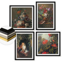 WANDBILDER 4er-Set - 50x50 cm & 40x60 cm Schwarzer Rahmen - Vintage-Blumen, Katzen, Pflanzen - Schwarz, Kunststoff (50/50cm) - ArtPrintCave