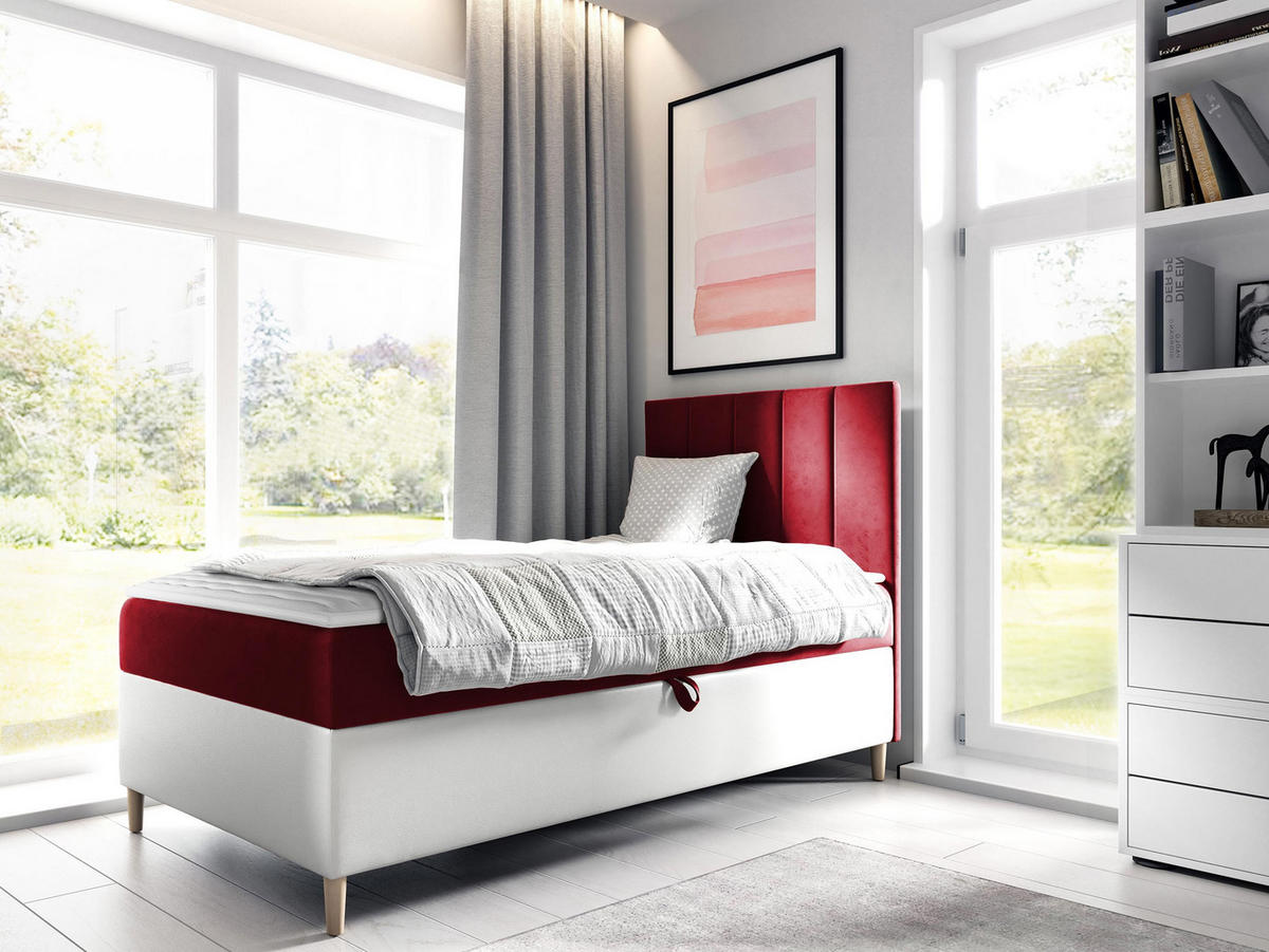 BOXBETT Maja Junior 1, Seite zum Öffnen des Bettkastens: Rechts - Rot/Weiß, Holz (80/200cm) - MIRJAN24