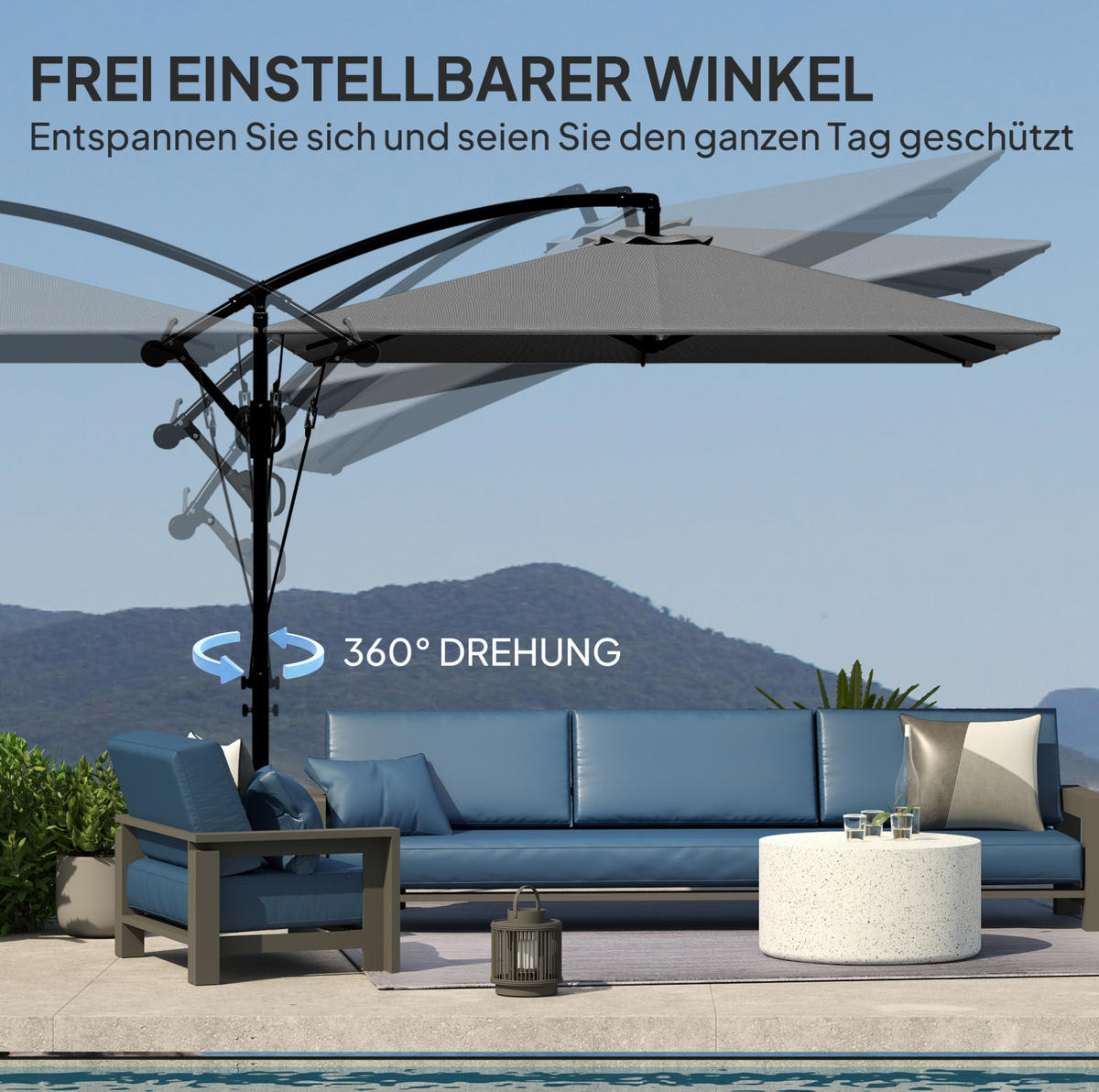 DOPPELSEITIGER Sonnenschirm aus Stahl 264x264x250 cm in Hellgrün mit Kurbel & Neigefunktion - Hellgrün, Metall (264/264cm) - Modfu