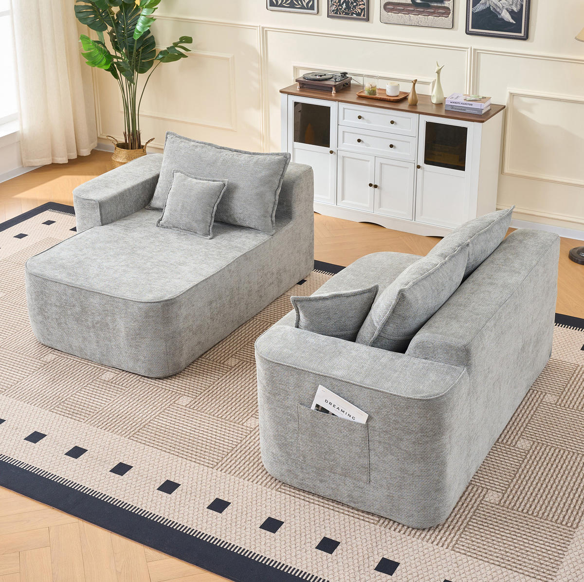 ECKSOFA 262/144/65 cm grau aus Chenille mit Modulfunktion - Grau, Textil (144/262cm) - OKWISH