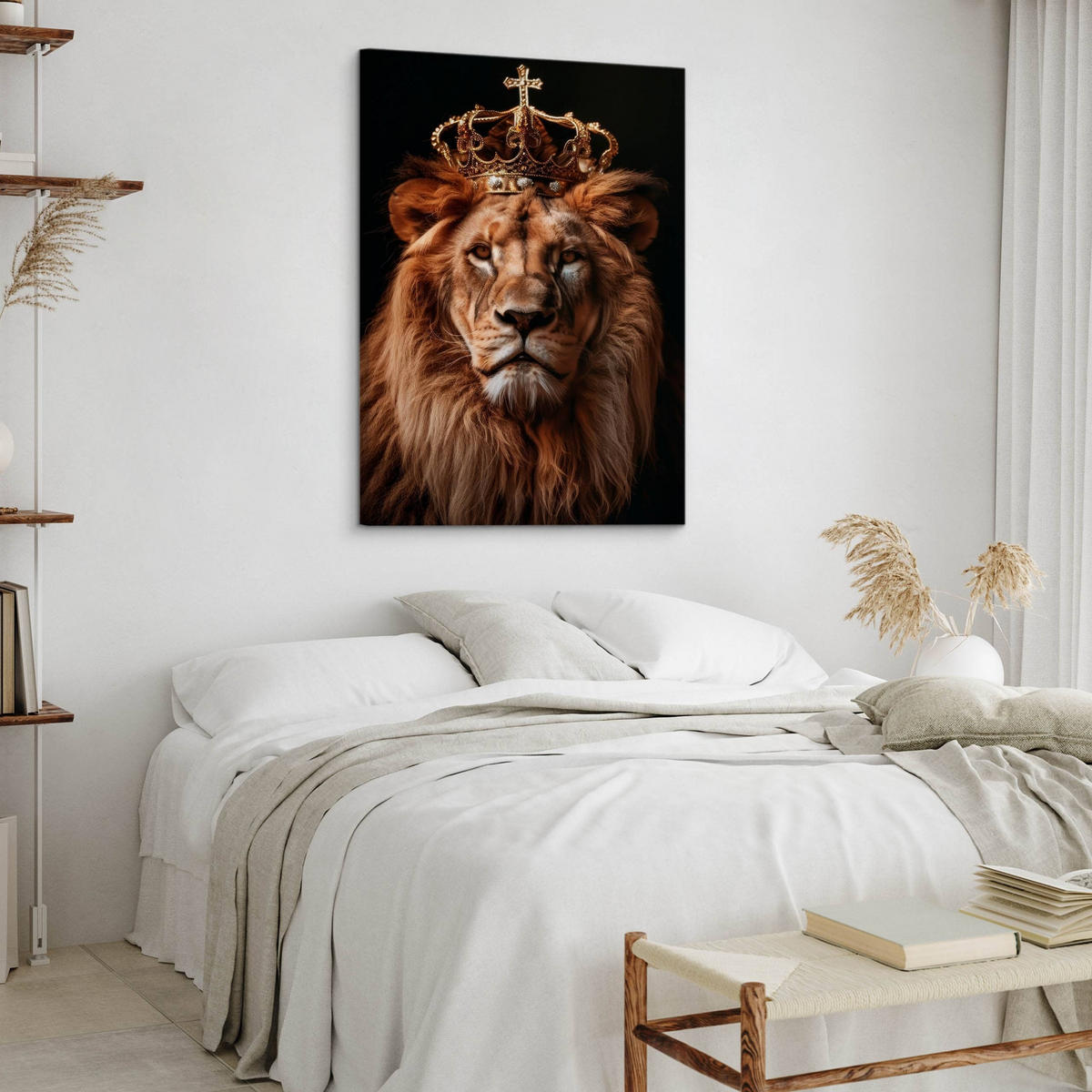 LEINWANDBILD Löwen König Abstraktion 3D Effekt 40cm x 50cm - Beige/Schwarz, Textil (40/50cm) - Muralo