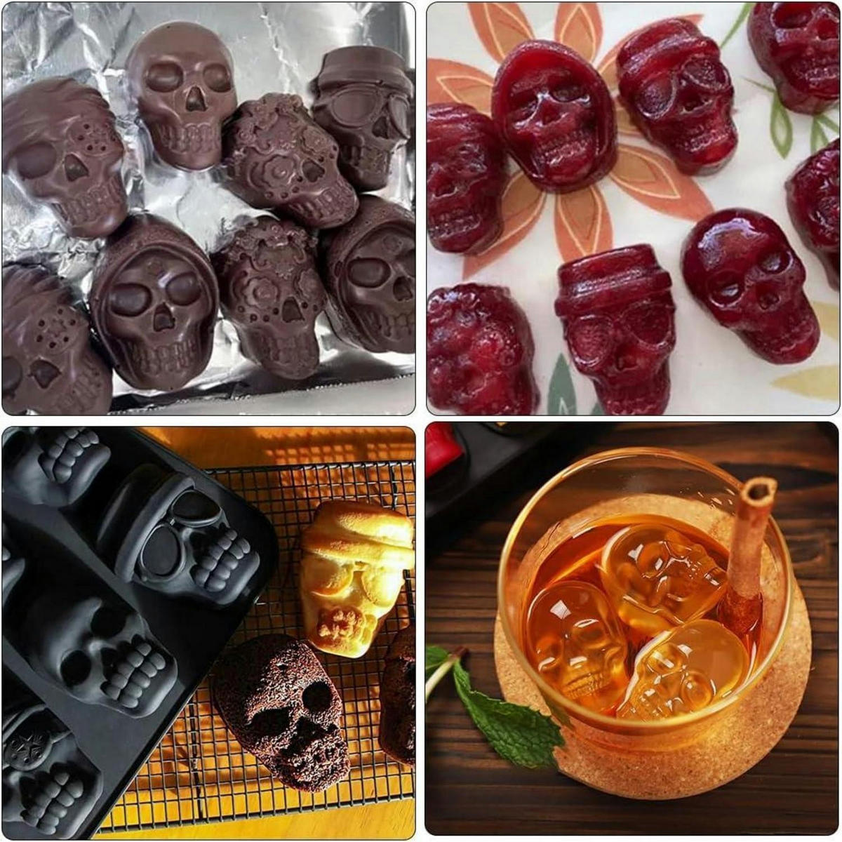 BACKFORM Totenkopf 2-teiliges Set Silikon Halloween - Schwarz, Kunststoff