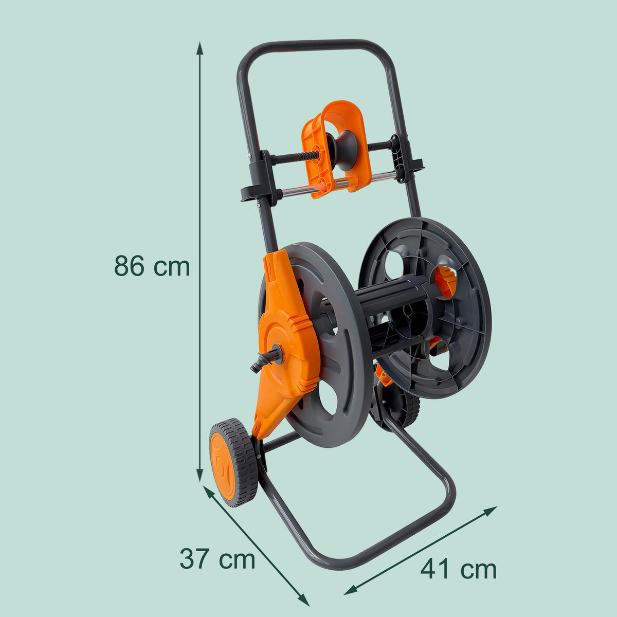 VOZÍK sivý oranžový na hadicu 60 m plast oceľ - sivá, kov/plast (41/86/37cm) - Relaxdays